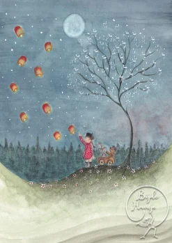 BijdeHansje Ansichtkaart Meisje Met Lampionnen