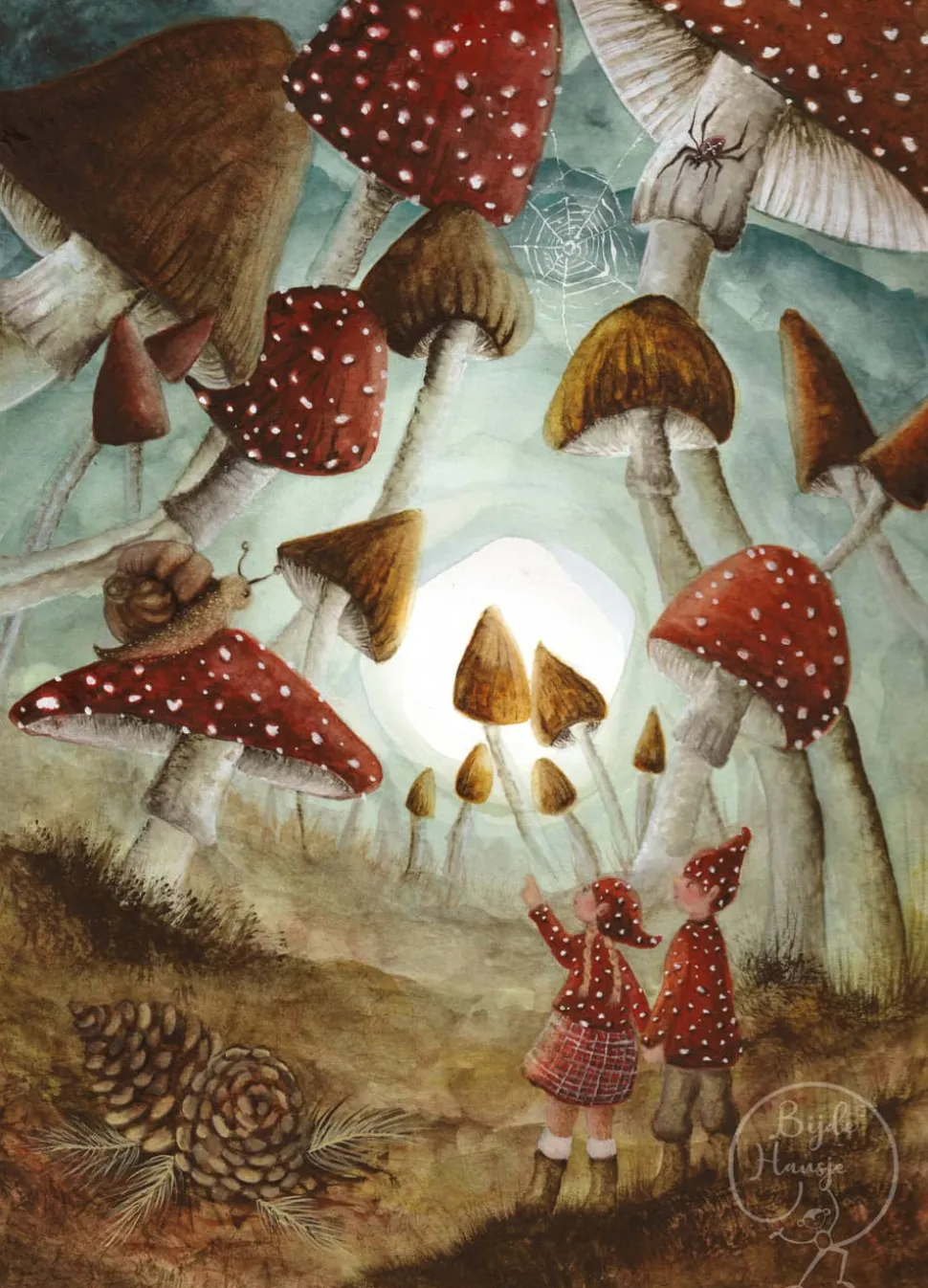 BijdeHansje Ansichtkaart Paddenstoelen Wonderland