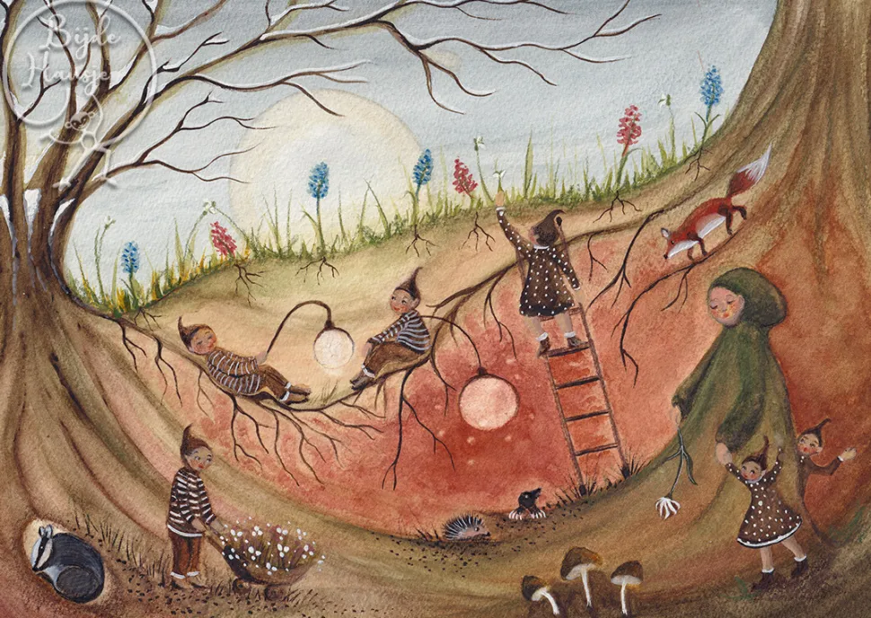 BijdeHansje Ansichtkaart Wortelkindjes