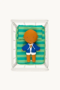 Gommu Poppen Ledikant Met Groen Gestreept Beddengoed