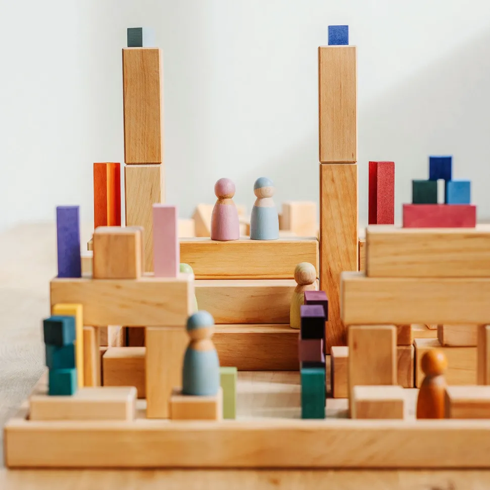 Grimm's Blokken Piramide Naturel, 100 Stuks Groot