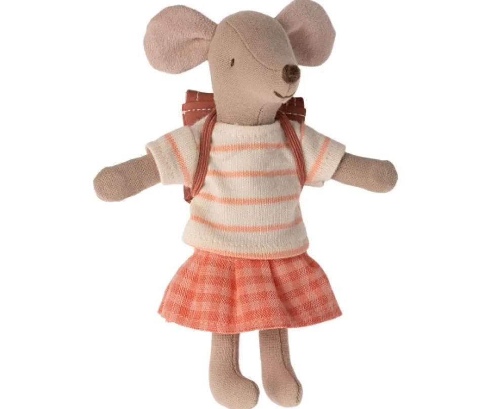 Maileg Driewieler Muis, Grote Zus Koraalkleurige Rugzak